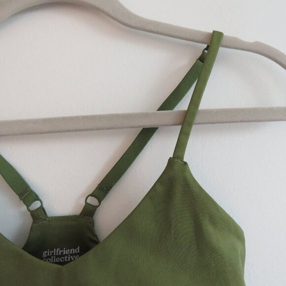 GIRLFRIEND COLLECTIVE V-Neck Bralette in Clover Green Sports Workout - XXS - Picture 3 of 12